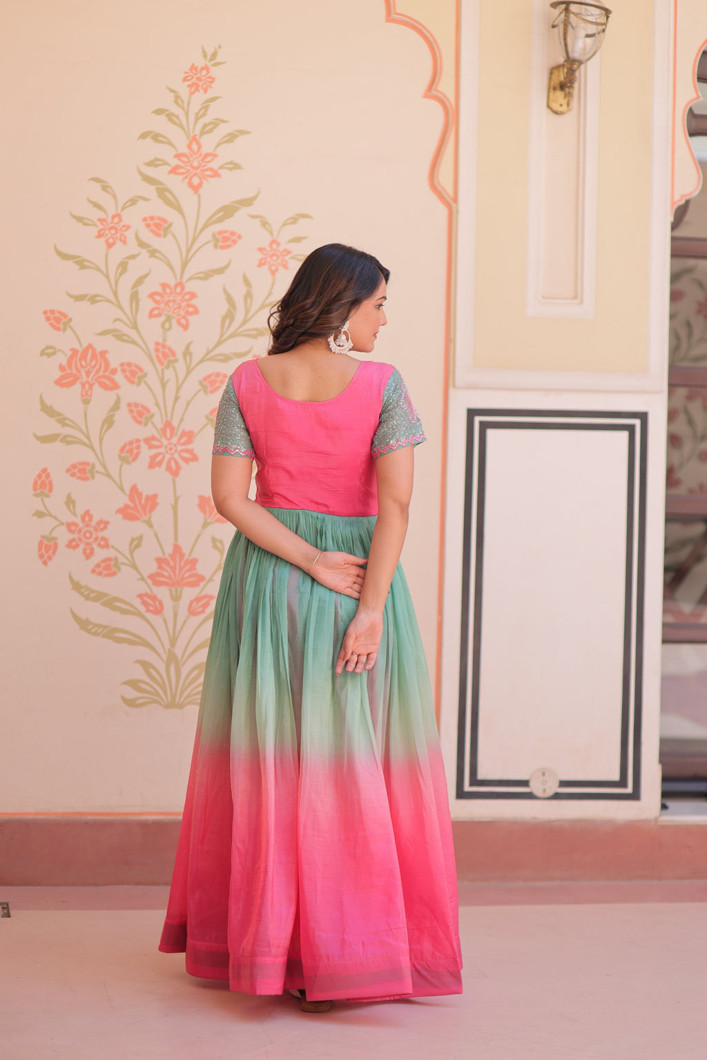 Jyoti Fashion Women's Pink Gold Crush Embroidered Designer Anarkali Set
