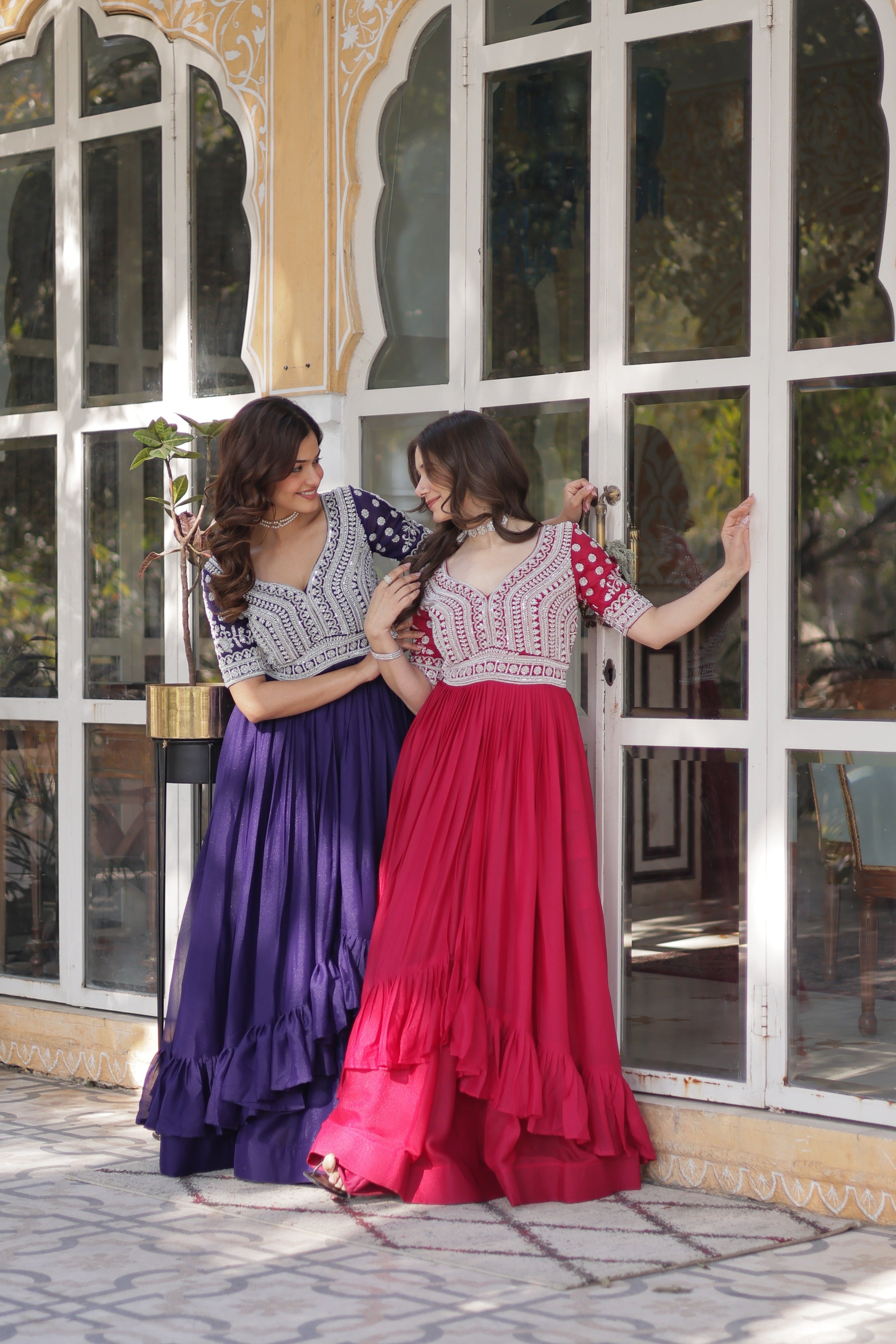 Jyoti Fashion Women's Purple with Pink Star Georgette Embroidered Combo Anarkali Set With Bottom