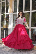Jyoti Fashion Women's Pink Star Georgette Embroidered Anarkali Set With Bottom