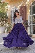 Jyoti Fashion Women's Purple Star Georgette Embroidered Anarkali Set With Bottom