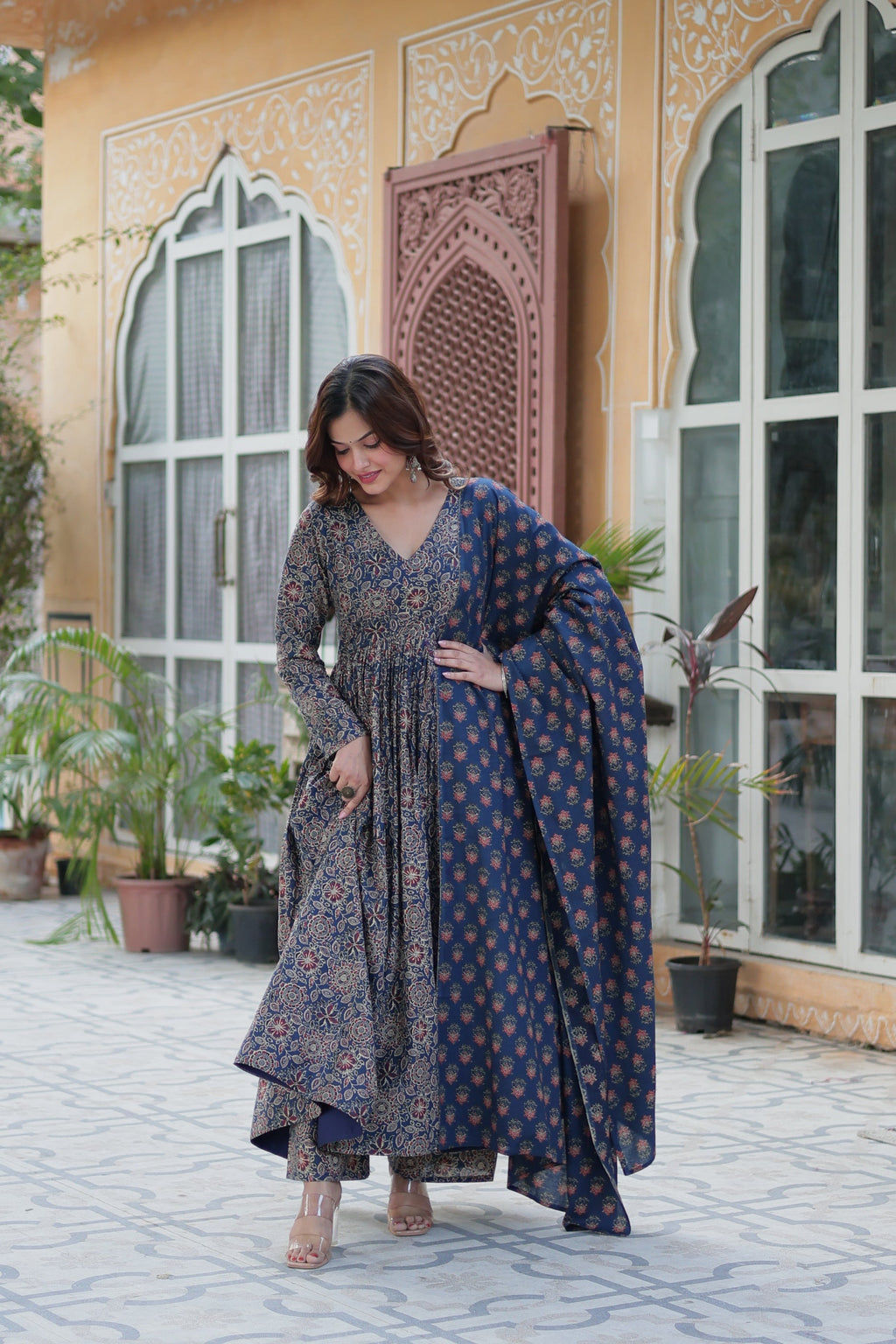 Jyoti Fashion Women's Blue Cotton Floral Printed Designer Kurta Set