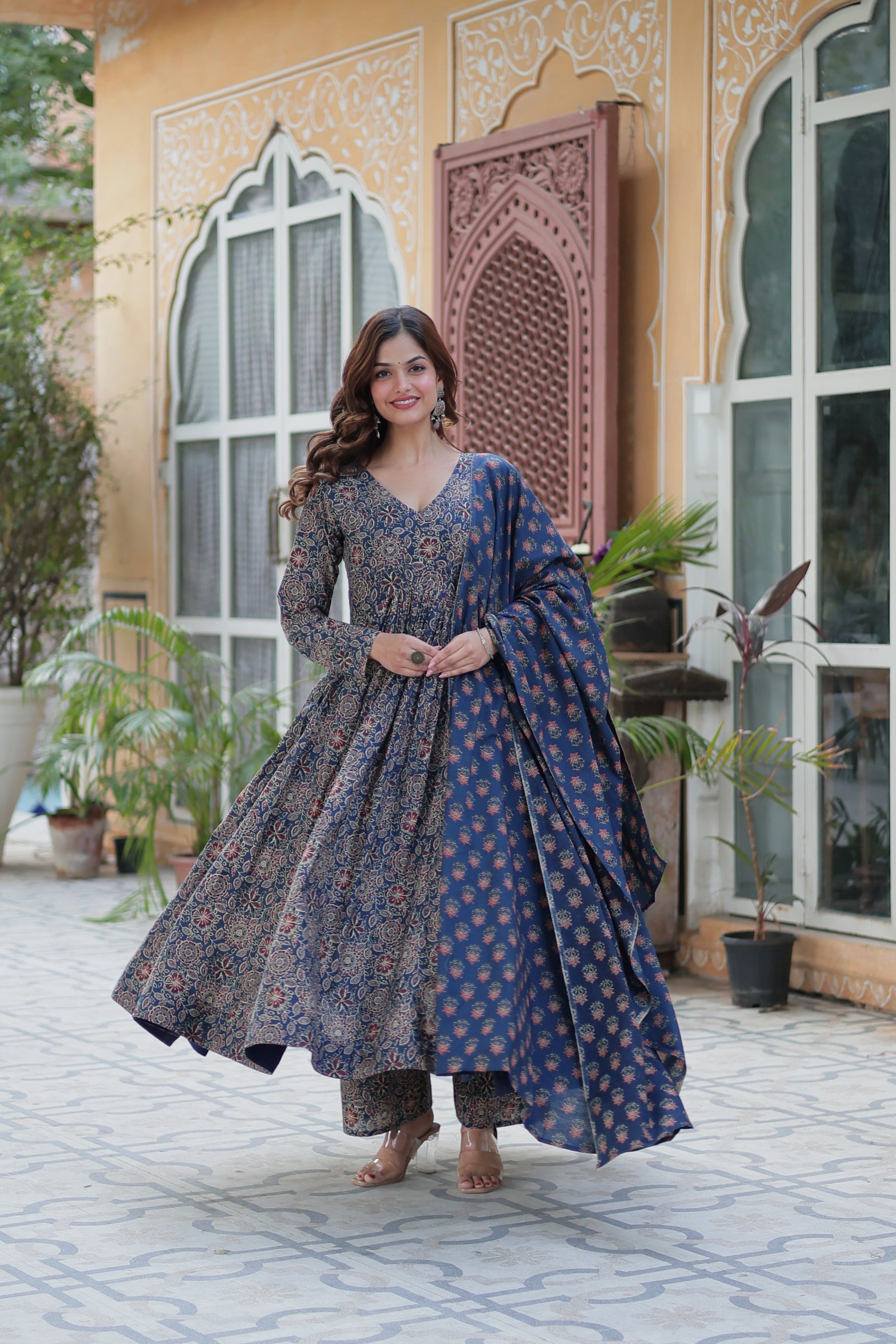 Jyoti Fashion Women's Blue Cotton Floral Printed Designer Kurta Set