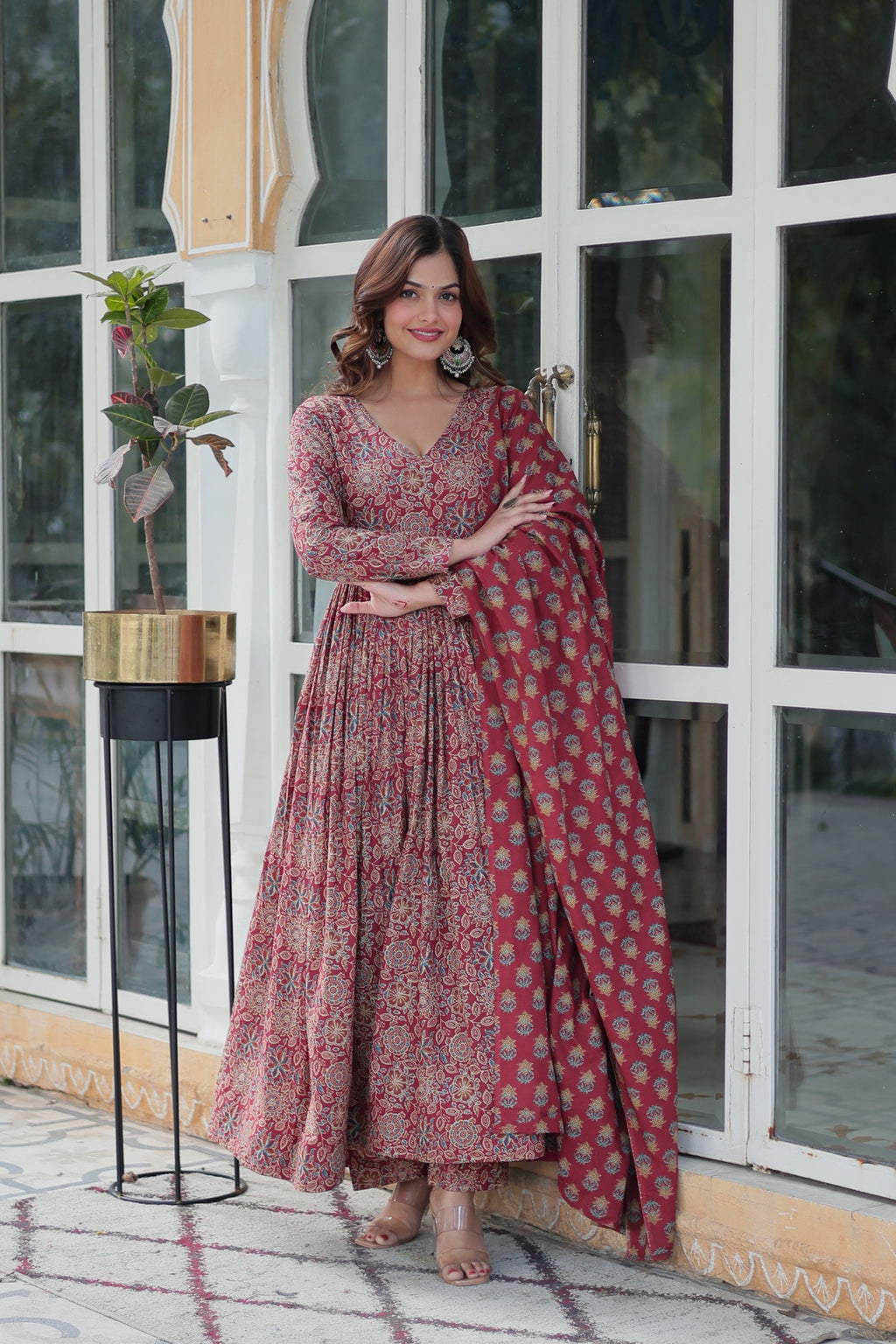 Jyoti Fashion Women's Maroon Cotton Floral Printed Designer Kurta Set