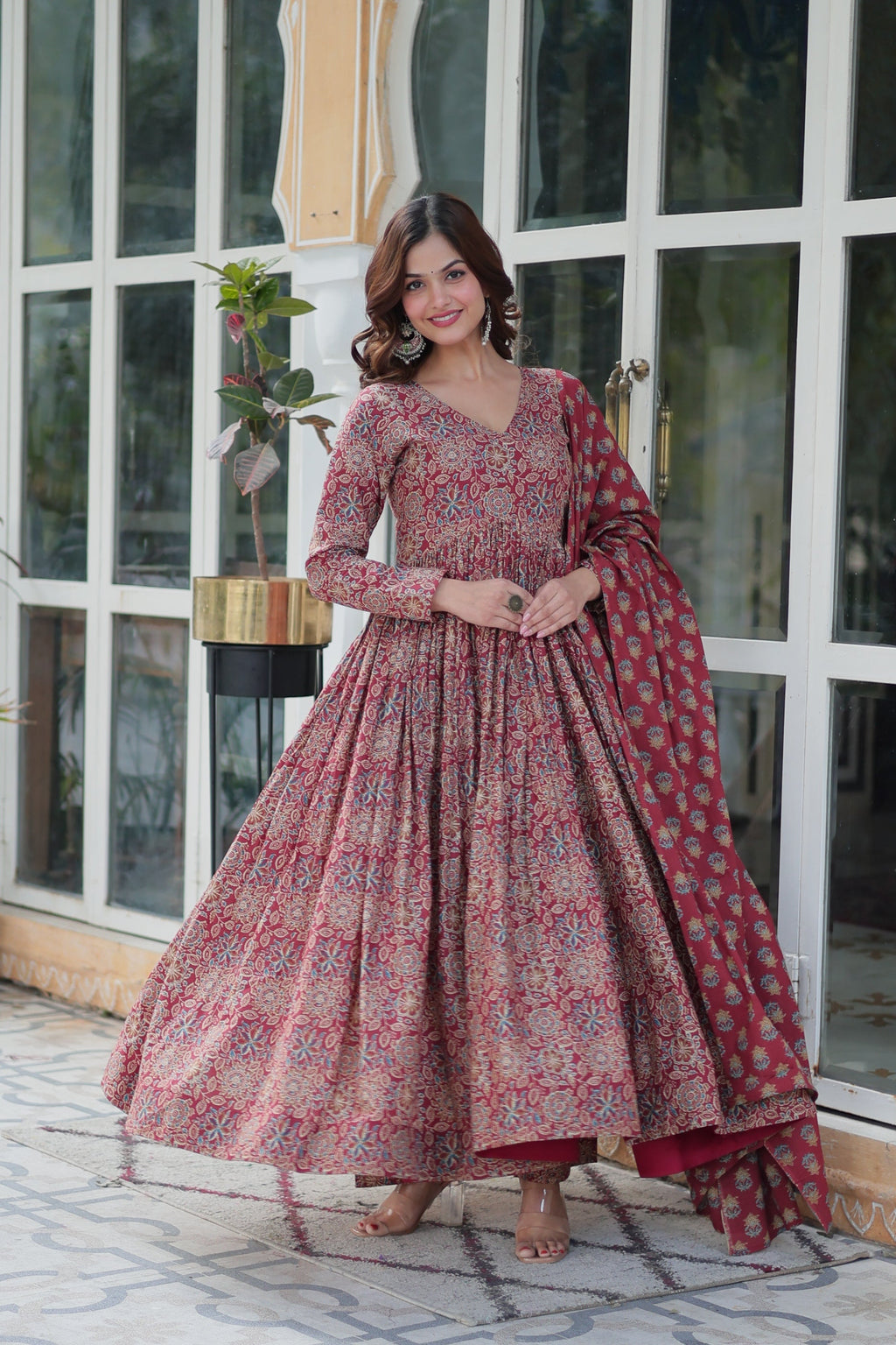 Jyoti Fashion Women's Maroon Cotton Floral Printed Designer Kurta Set