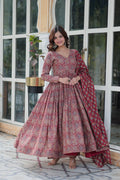 Jyoti Fashion Women's Maroon Cotton Floral Printed Designer Kurta Set