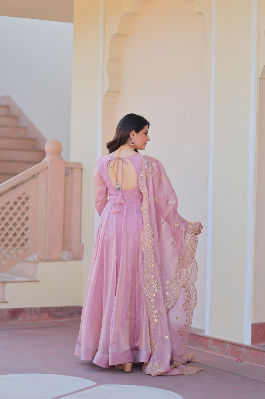 Jyoti Fashion Women's Lavender Fendi Chiffon Designer Anarkali Set With Dupatta