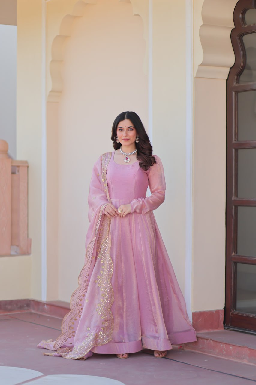 Jyoti Fashion Women's Lavender Fendi Chiffon Designer Anarkali Set With Dupatta