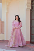 Jyoti Fashion Women's Lavender Fendi Chiffon Designer Anarkali Set With Dupatta