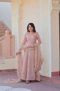 Jyoti Fashion Women's Peach Fendi Chiffon Designer Anarkali Set With Dupatta