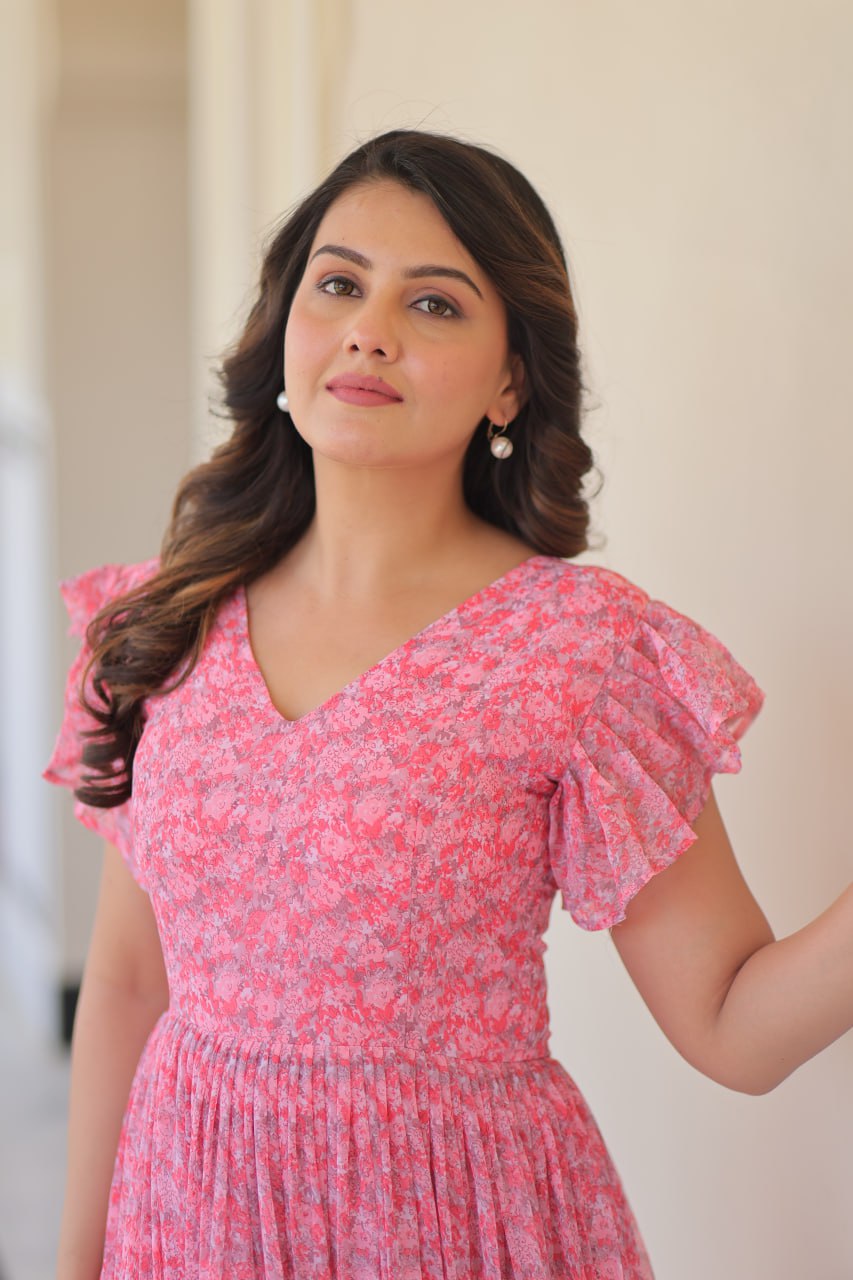 Jyoti Fashion Women's Baby Pink Faux Georgette Printed Long Designer Anarkali Set