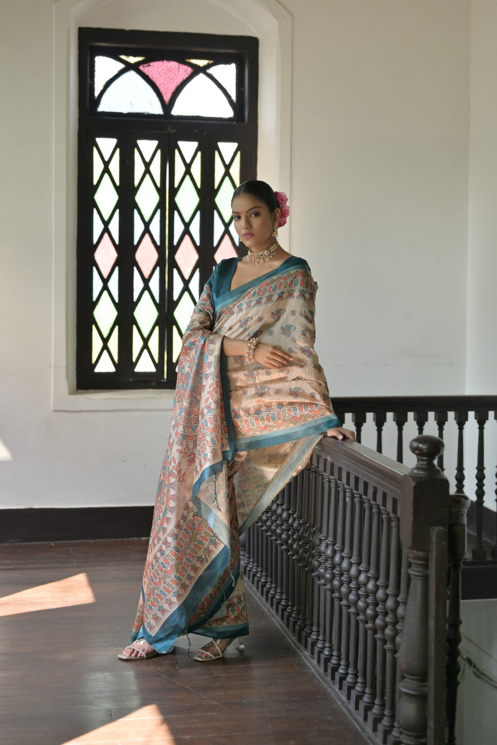 Jyoti Fashion Women's Rama Soft Tussar Silk Printed Designer Saree with Blouse