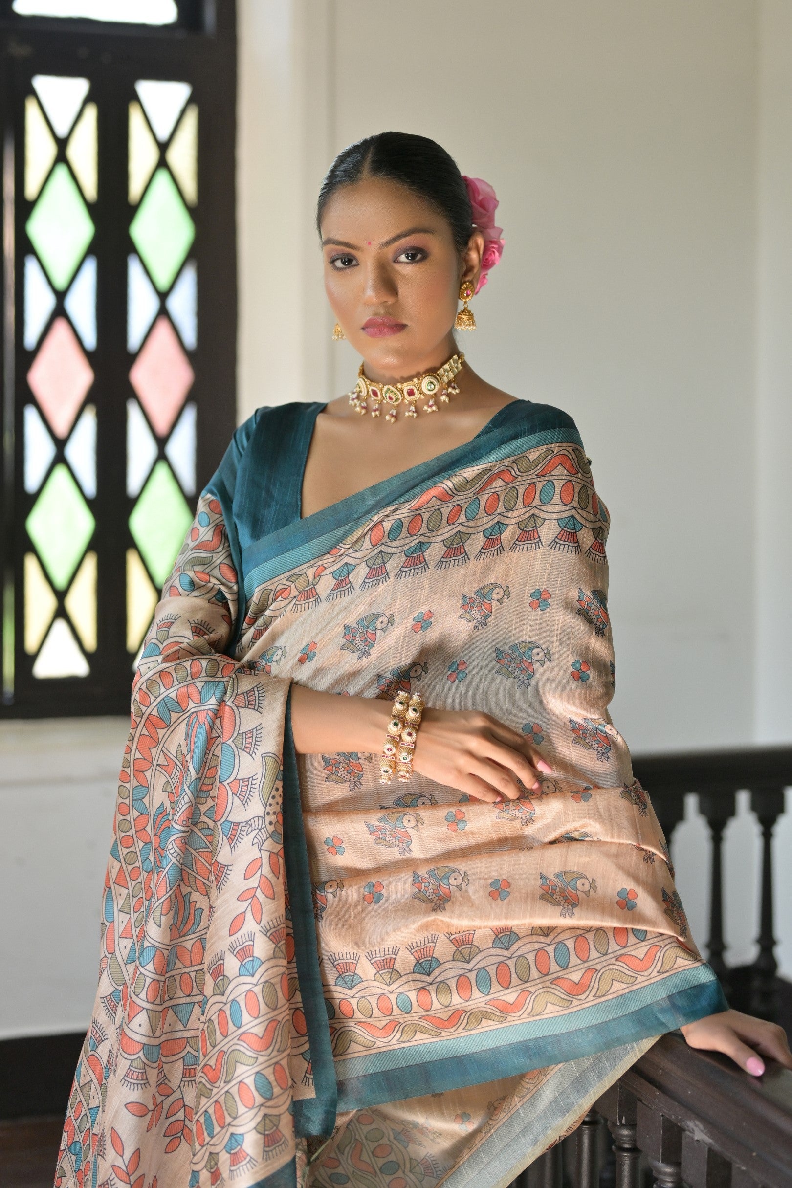 Jyoti Fashion Women's Rama Soft Tussar Silk Printed Designer Saree with Blouse