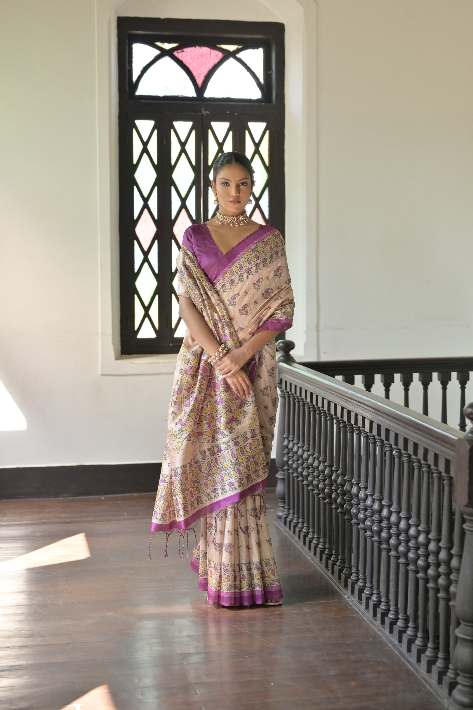 Jyoti Fashion Women's Wine Soft Tussar Silk Printed Designer Saree with Blouse