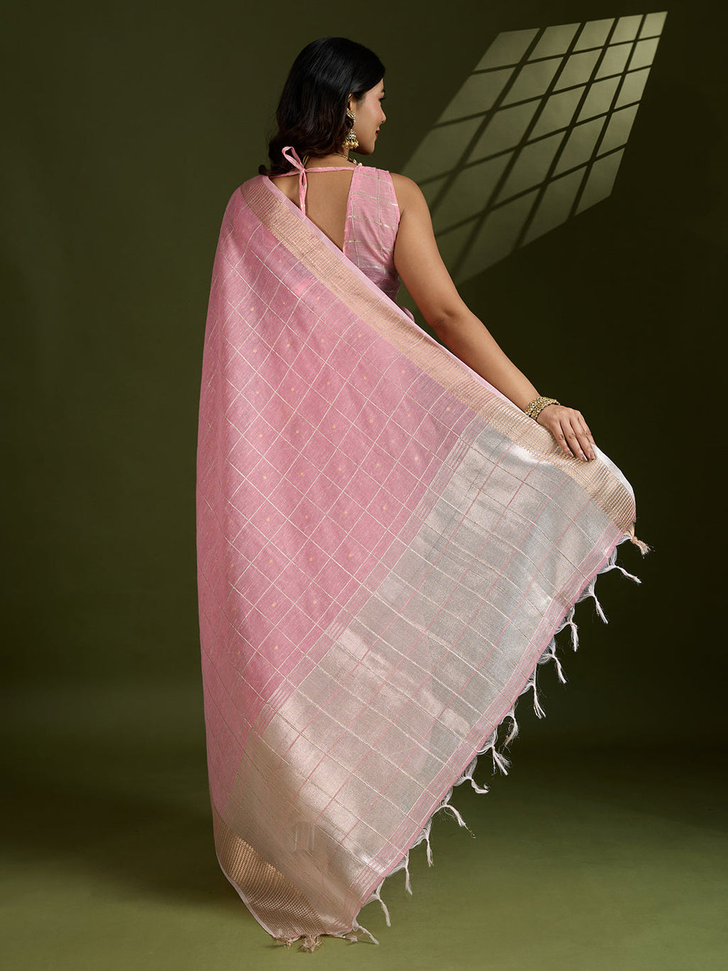Jyoti Fashion Women's Pink Tissue Linen Silk Zari Woven Designer Saree with Blouse