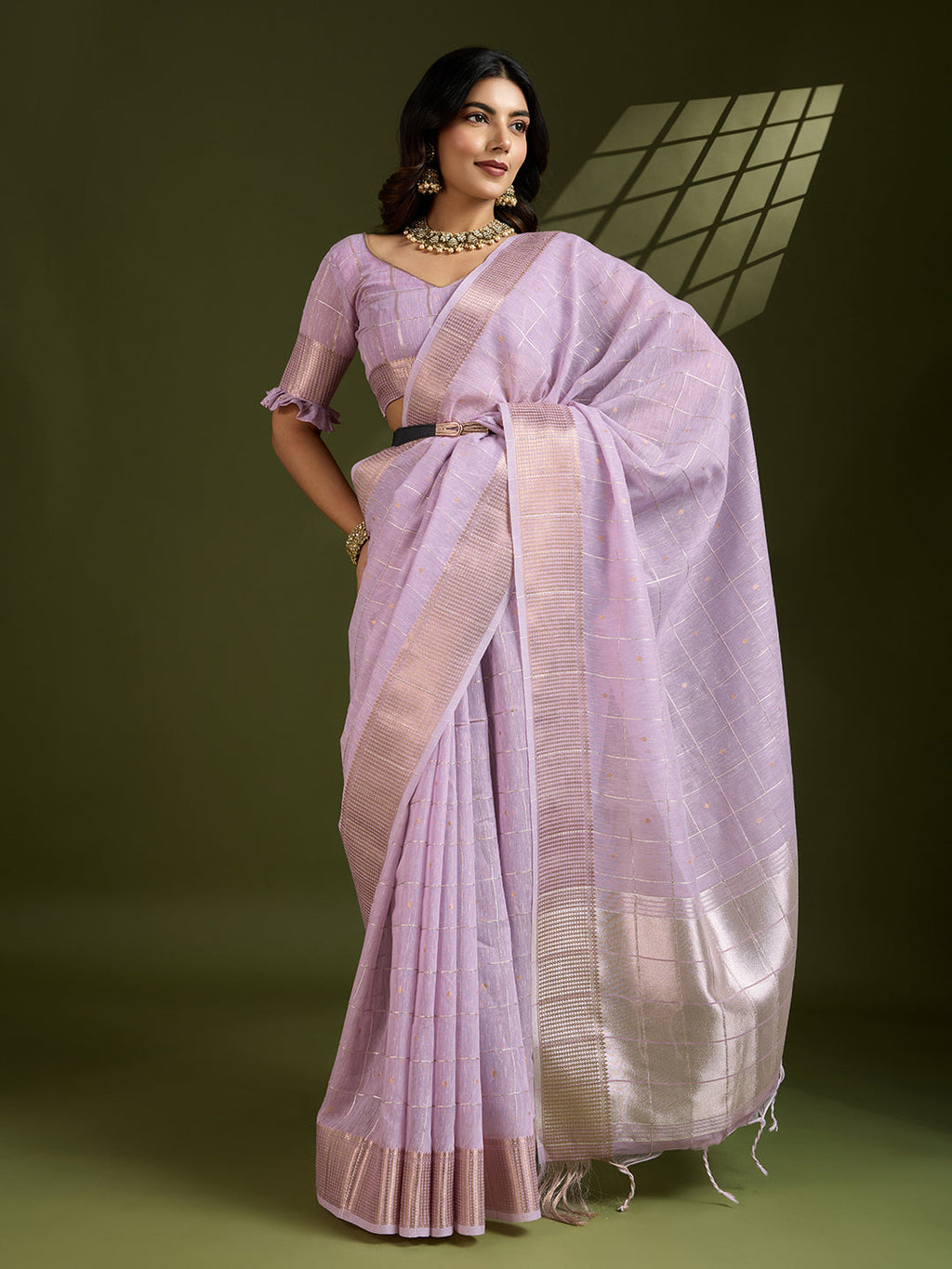 Jyoti Fashion Women's Purple Tissue Linen Silk Zari Woven Designer Saree with Blouse