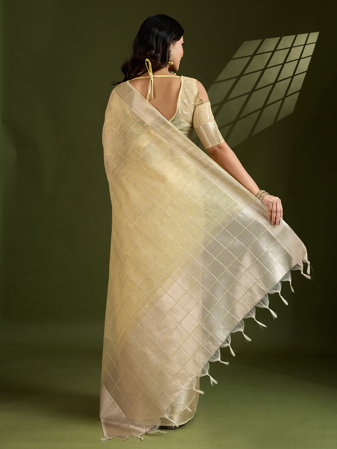 Jyoti Fashion Women's Light Yellow Tissue Linen Silk Zari Woven Designer Saree with Blouse