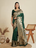 Jyoti Fashion Women's Bottle Green Soft Kanjivaram Silk Zari Woven Designer Saree with Blouse