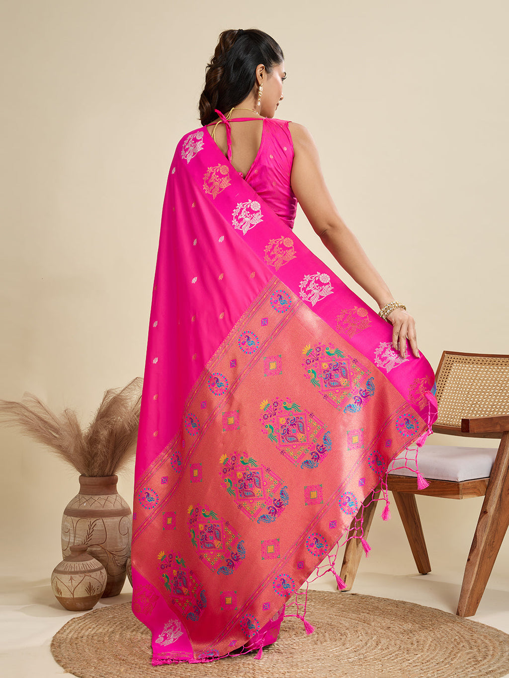 Jyoti Fashion Women's Pink Soft Kanjivaram Paithani Silk Zari Woven Designer Saree with Blouse