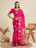 Jyoti Fashion Women's Rani Pink Soft Kanjivaram Paithani Silk Zari Woven Designer Saree with Blouse