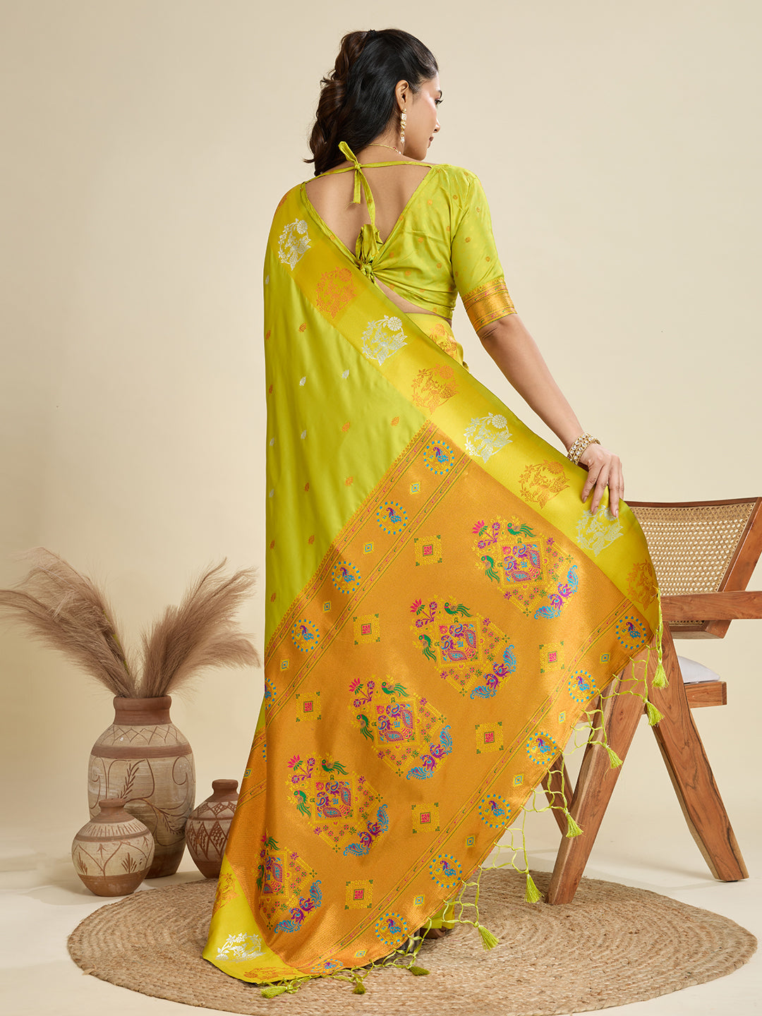 Jyoti Fashion Women's Mehendi Soft Kanjivaram Paithani Silk Zari Woven Designer Saree with Blouse