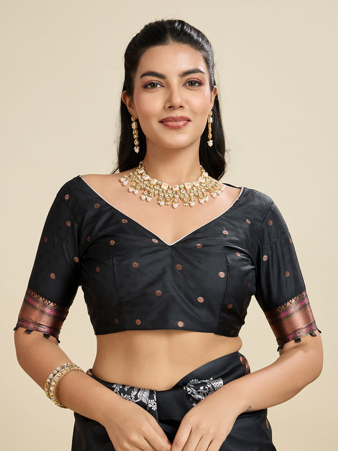Jyoti Fashion Women's Black Soft Kanjivaram Paithani Silk Zari Woven Designer Saree with Blouse
