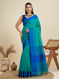 Jyoti Fashion Women's Rama Khadi Raw Silk Temple Woven Border Designer Saree with Blouse