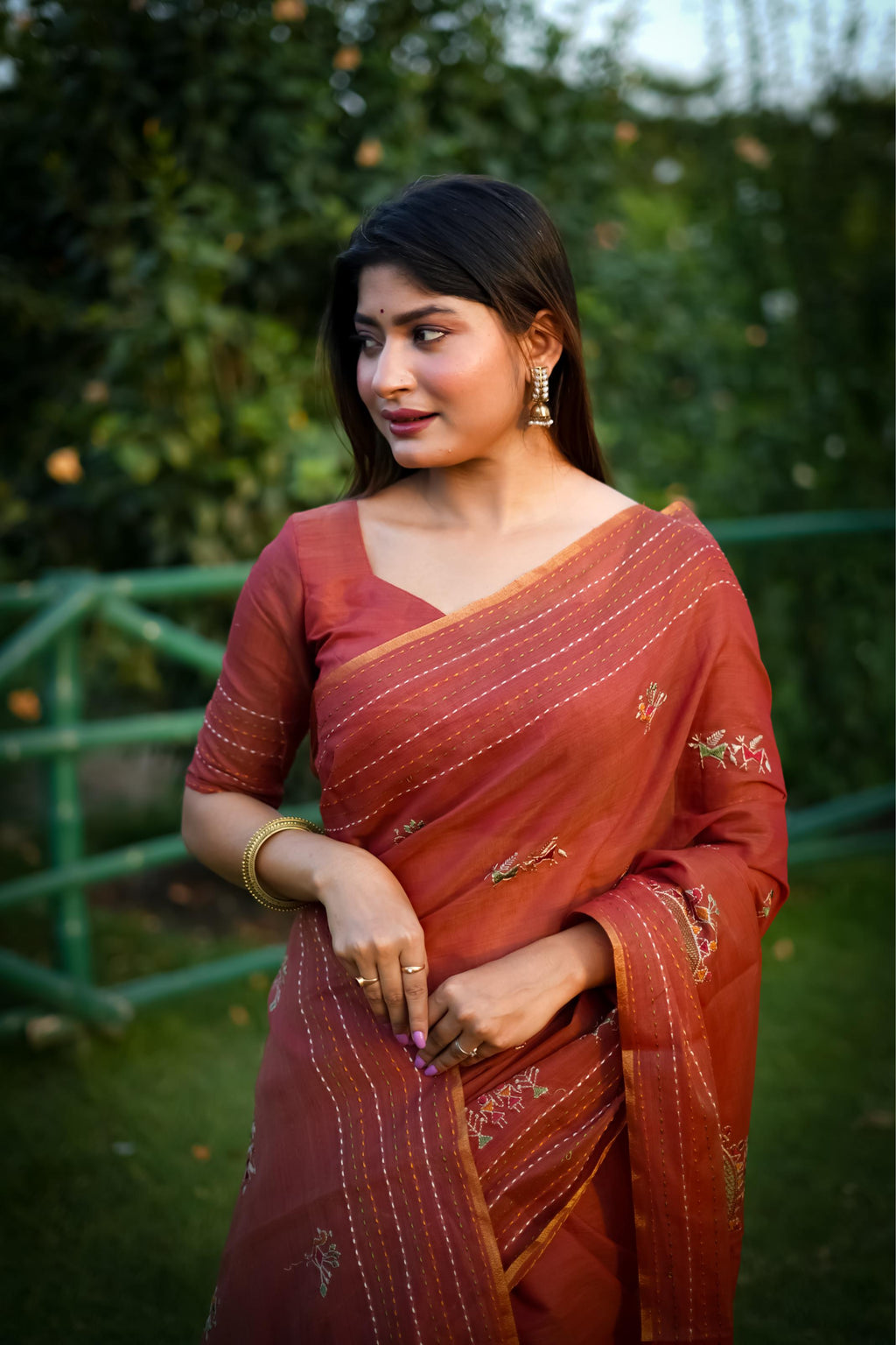 Jyoti Fashion Women's Orange Tussar Silk Traditional Thread Work Designer Saree with Blouse