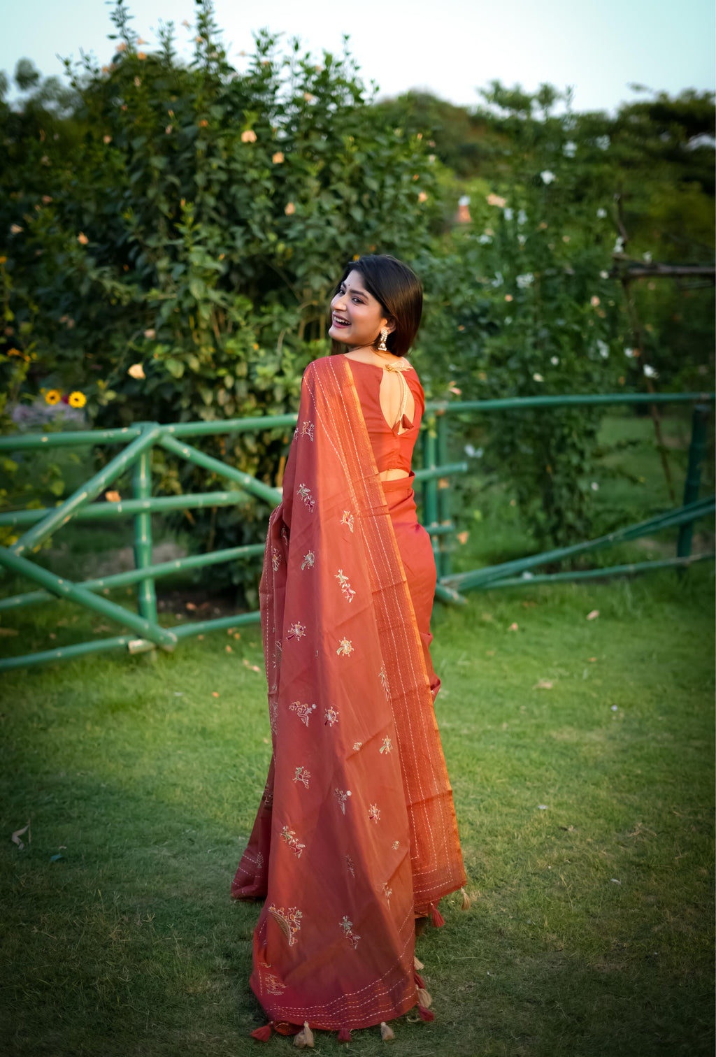 Jyoti Fashion Women's Orange Tussar Silk Traditional Thread Work Designer Saree with Blouse