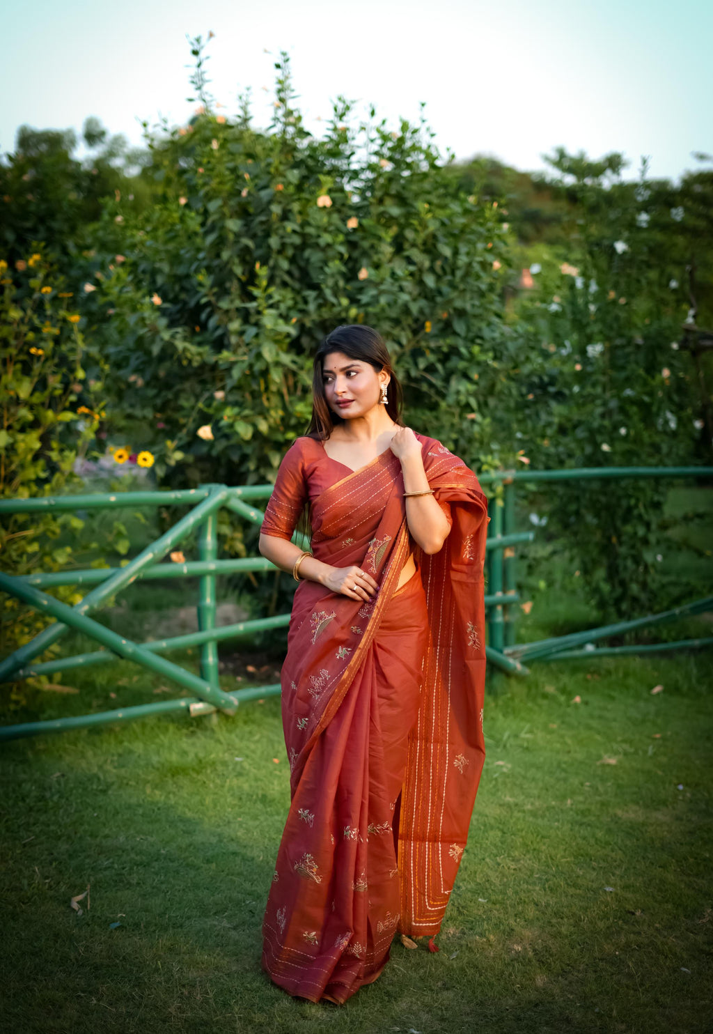 Jyoti Fashion Women's Orange Tussar Silk Traditional Thread Work Designer Saree with Blouse