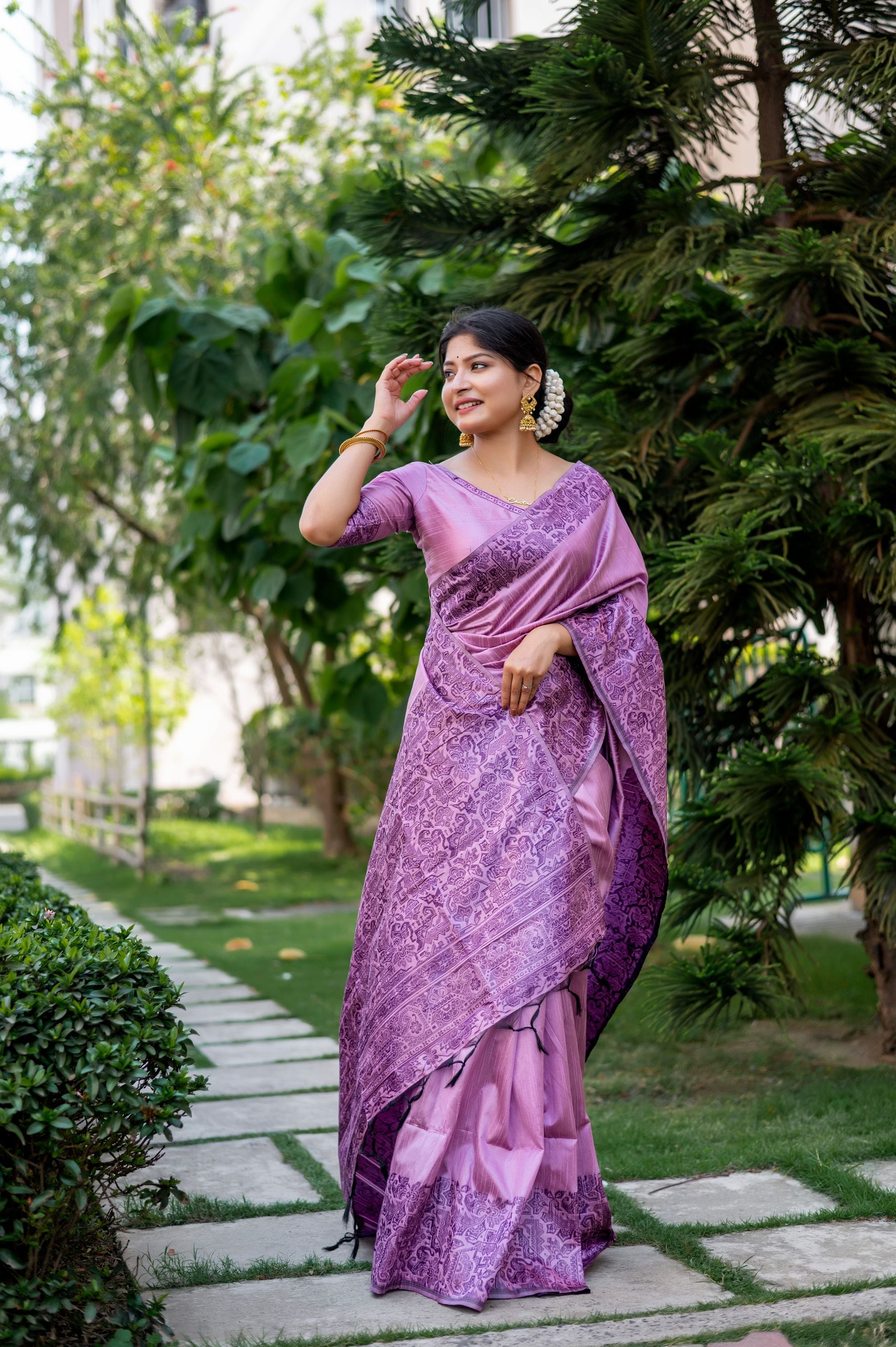 Jyoti Fashion Women's Purple Handloom Raw Silk Weaving Designer Saree with Blouse