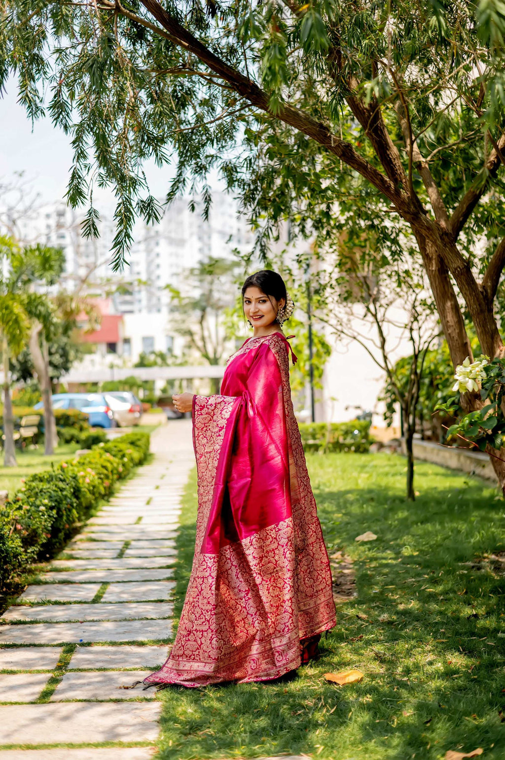 Jyoti Fashion Women's Pink Handloom Raw Silk Weaving Designer Saree with Blouse
