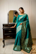 Jyoti Fashion Women's Rama Handloom Raw Silk Weaving Designer Saree with Blouse
