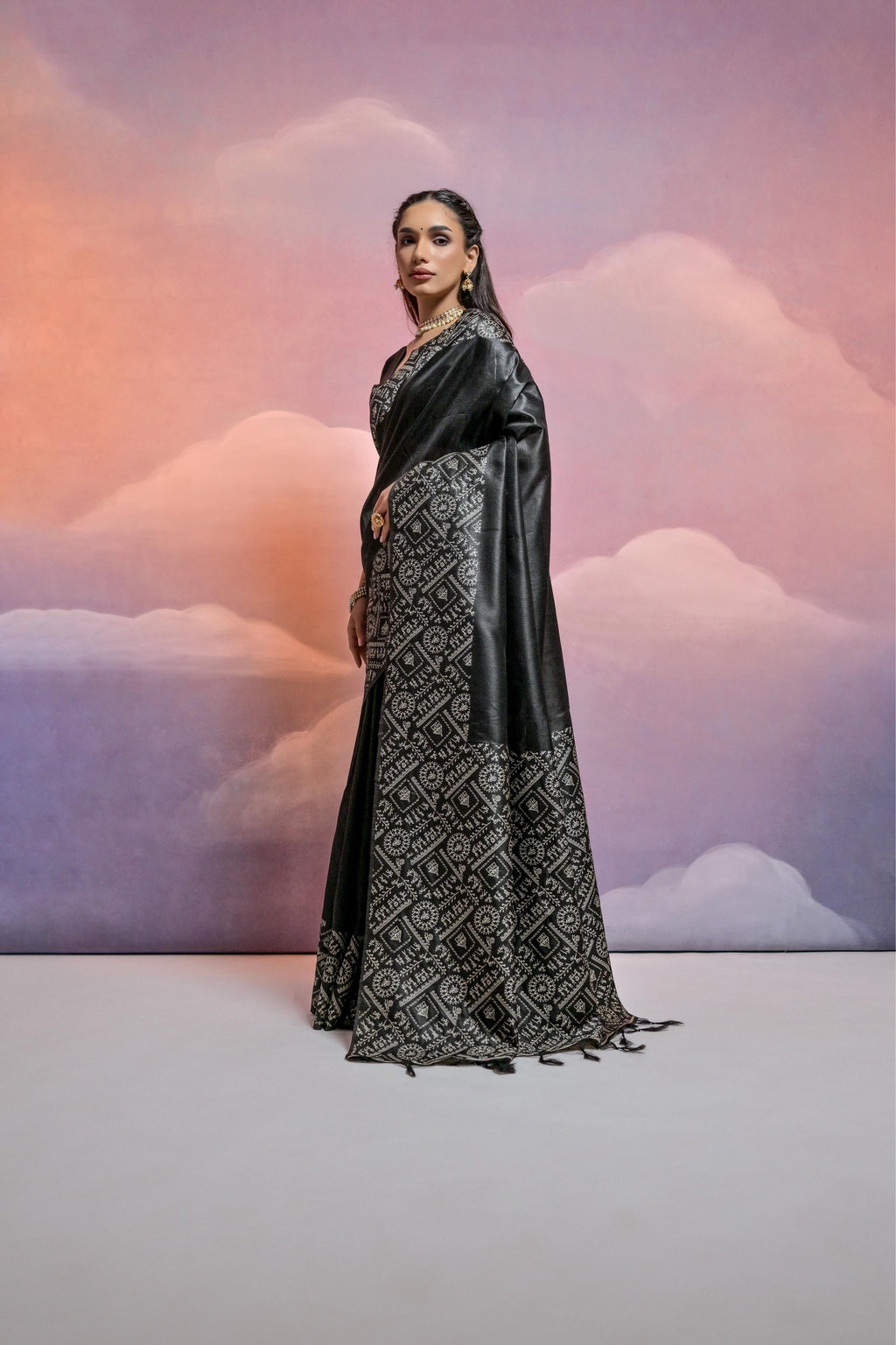 Jyoti Fashion Women's Black Handloom Raw Silk Weaving Designer Saree with Blouse