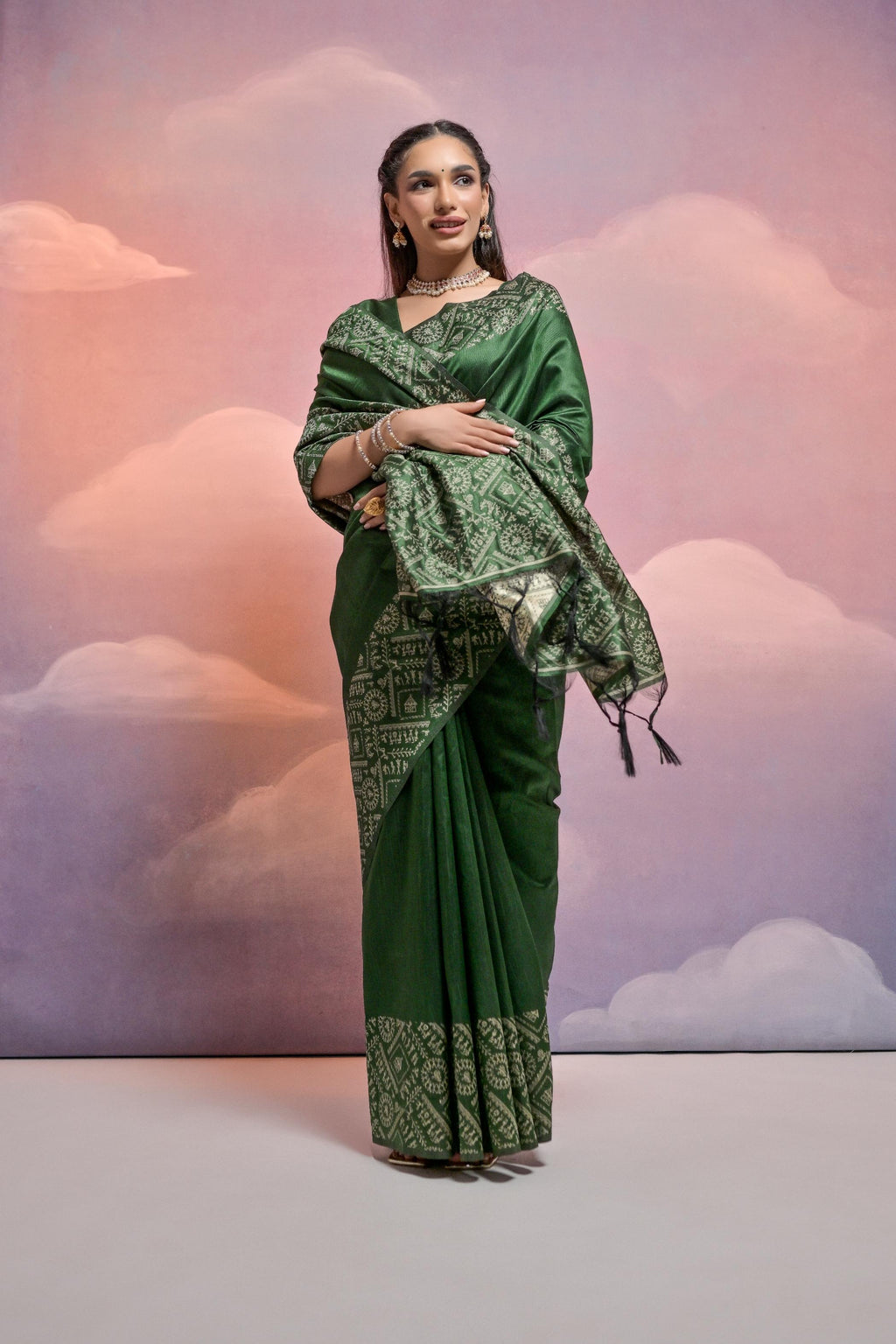 Jyoti Fashion Women's Bottle Green Handloom Raw Silk Weaving Designer Saree with Blouse