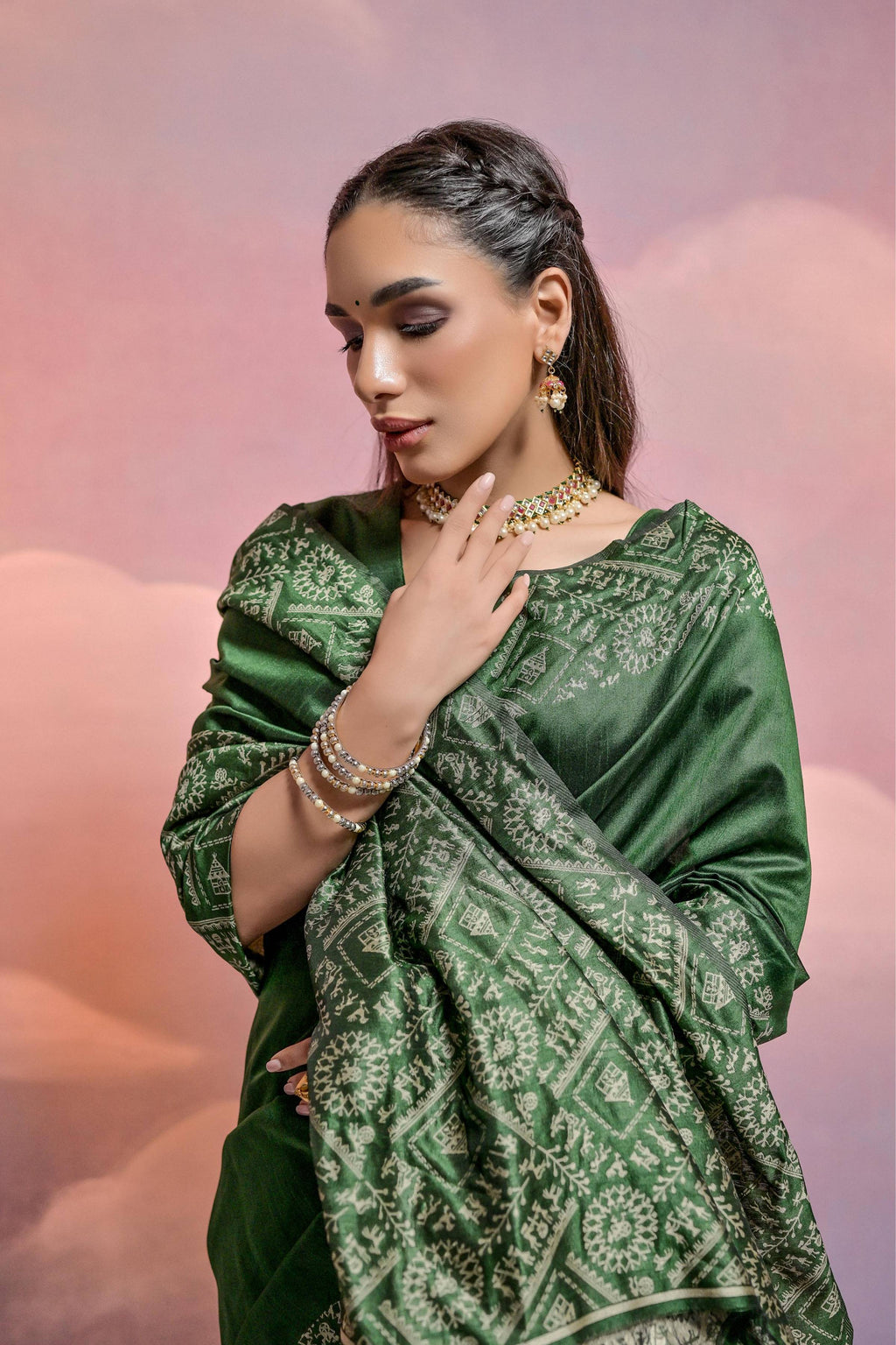 Jyoti Fashion Women's Bottle Green Handloom Raw Silk Weaving Designer Saree with Blouse