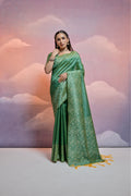 Jyoti Fashion Women's Green Handloom Raw Silk Weaving Designer Saree with Blouse