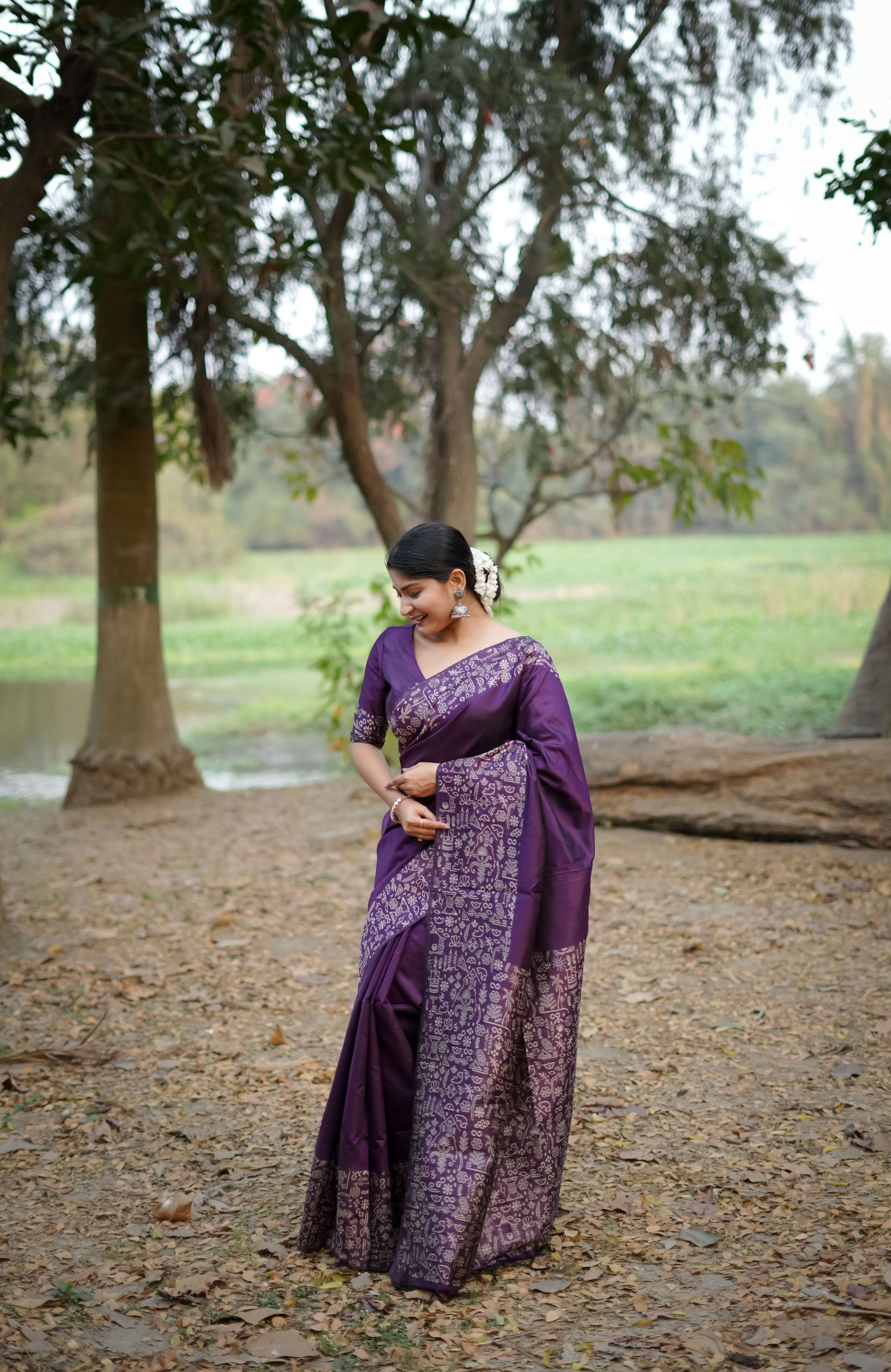 Jyoti Fashion Women's Wine Handloom Raw Silk Weaving Designer Saree with Blouse