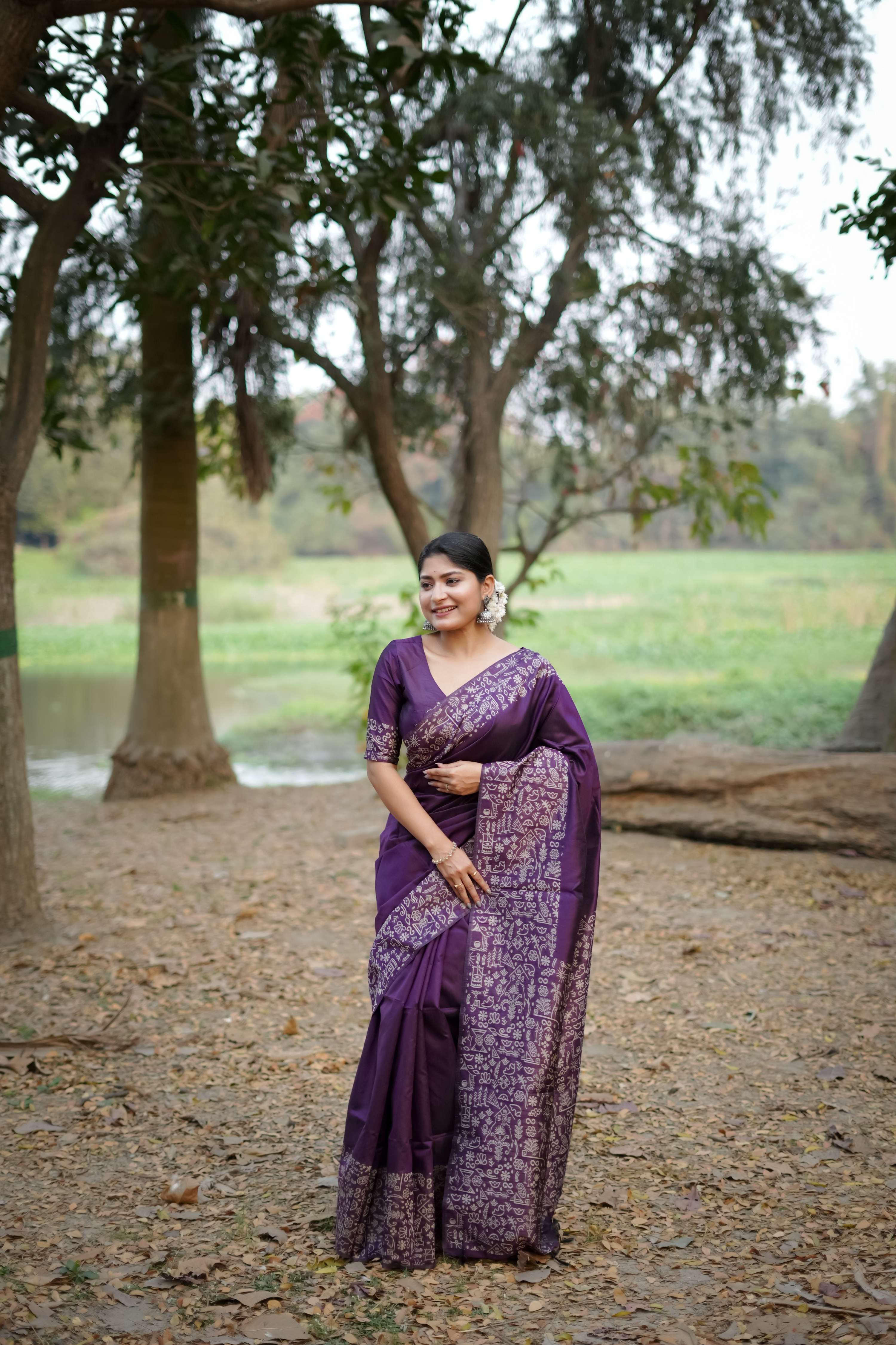 Jyoti Fashion Women's Wine Handloom Raw Silk Weaving Designer Saree with Blouse