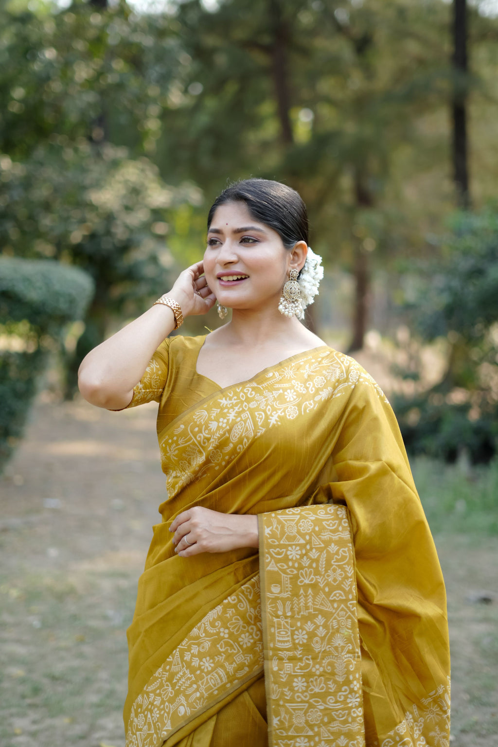 Jyoti Fashion Women's Mustard Handloom Raw Silk Weaving Designer Saree with Blouse