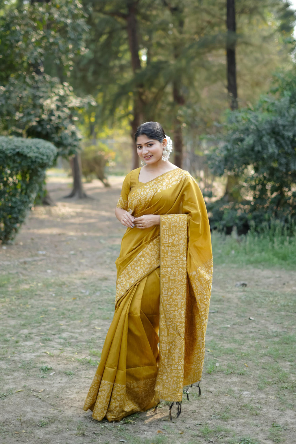 Jyoti Fashion Women's Mustard Handloom Raw Silk Weaving Designer Saree with Blouse