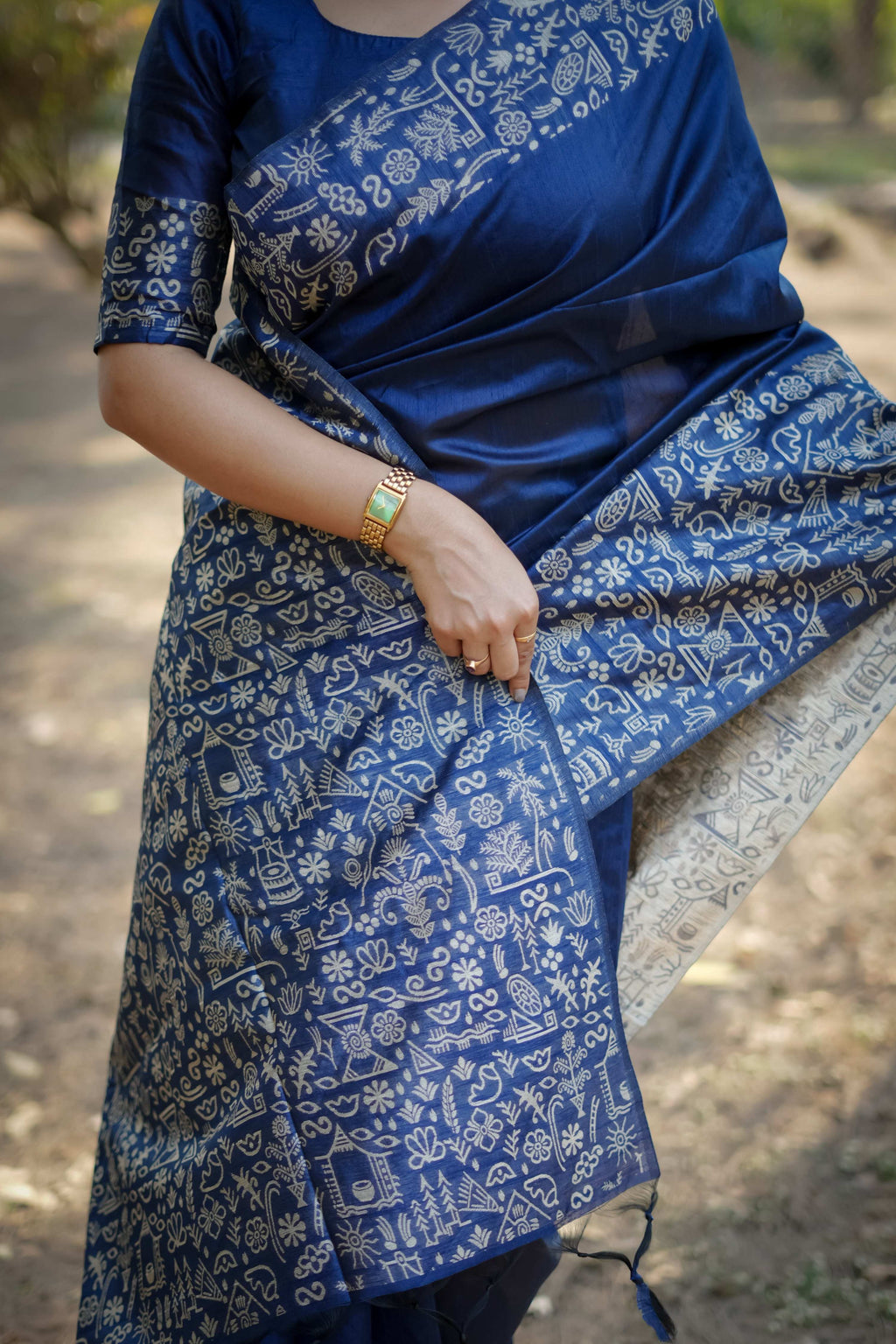 Jyoti Fashion Women's Blue Handloom Raw Silk Weaving Designer Saree with Blouse