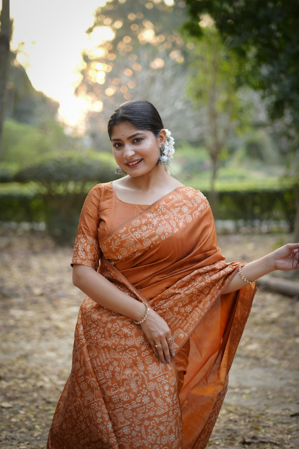 Jyoti Fashion Women's Orange Handloom Raw Silk Weaving Designer Saree with Blouse