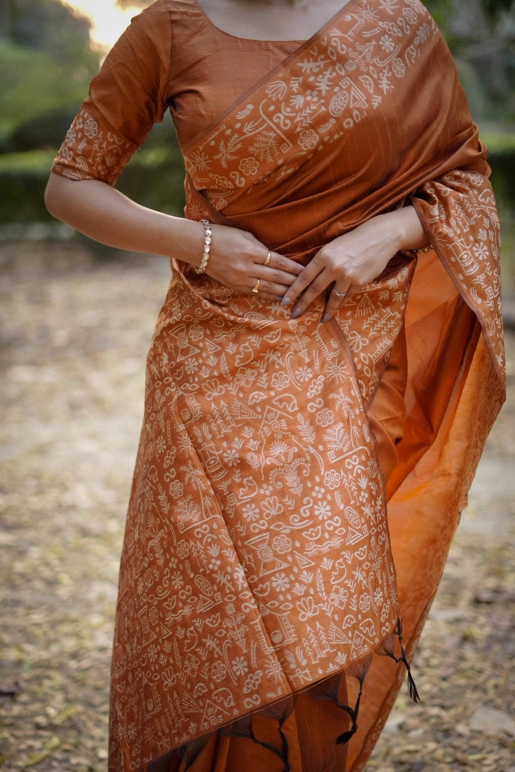 Jyoti Fashion Women's Orange Handloom Raw Silk Weaving Designer Saree with Blouse