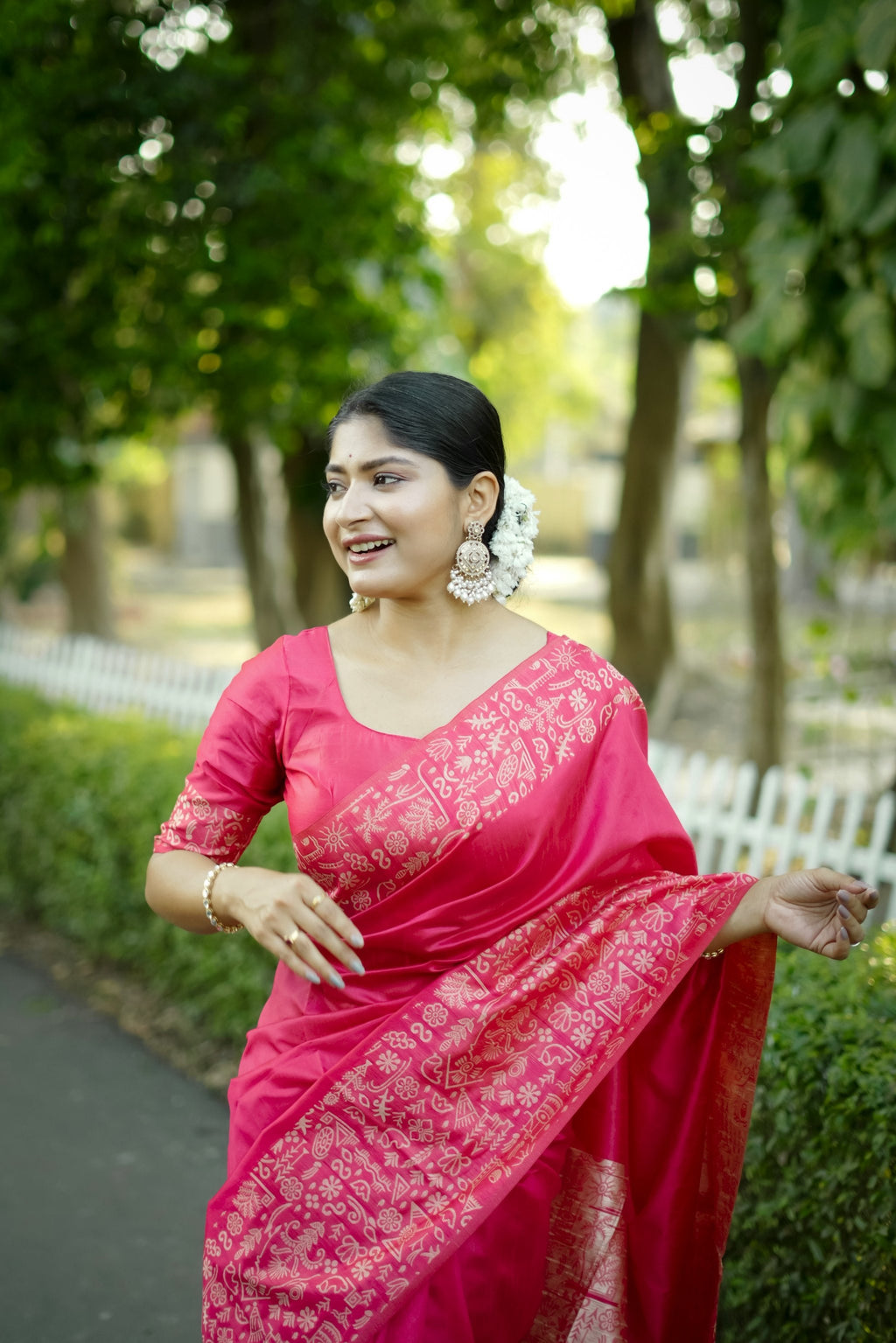 Jyoti Fashion Women's Pink Handloom Raw Silk Weaving Designer Saree with Blouse