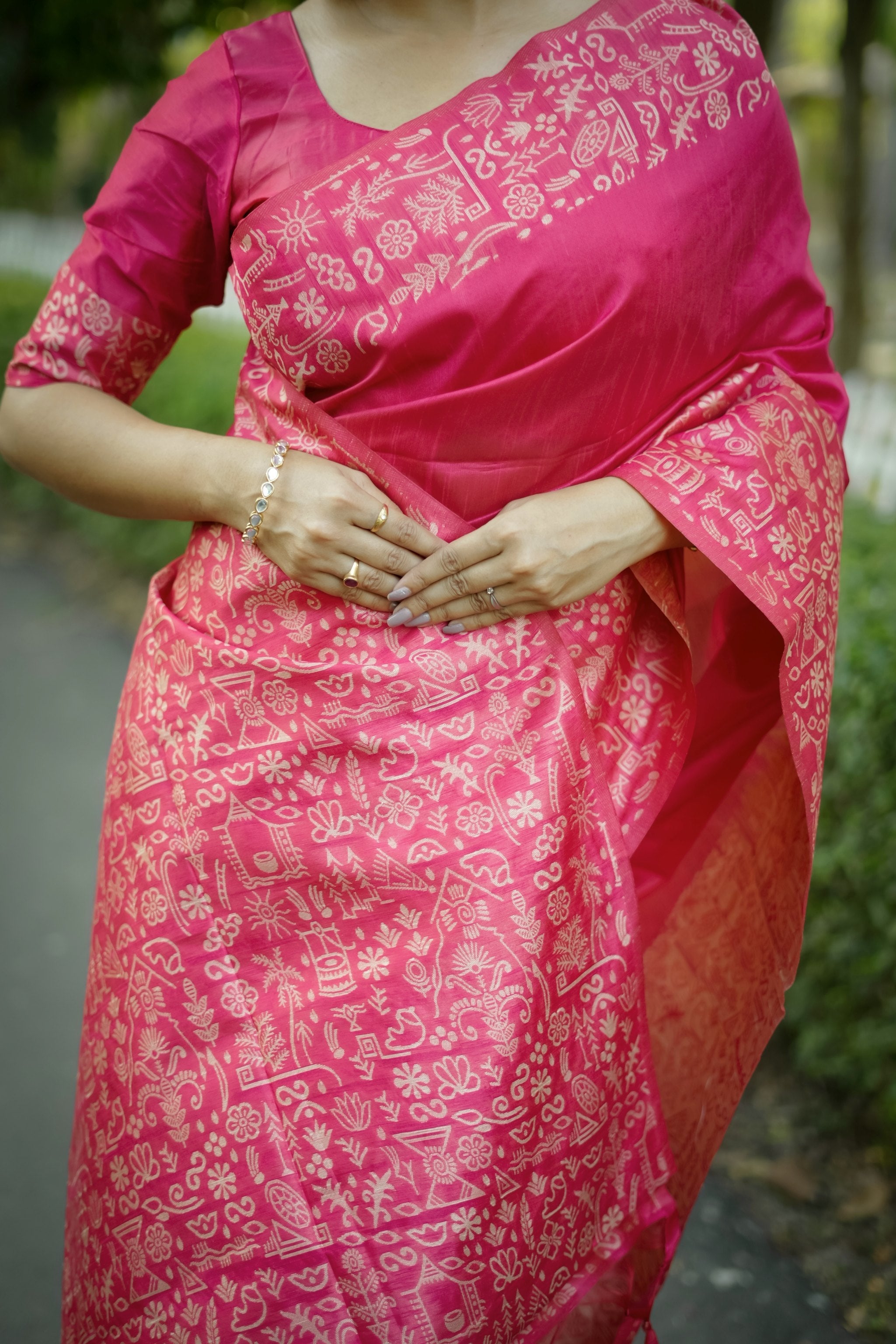 Jyoti Fashion Women's Pink Handloom Raw Silk Weaving Designer Saree with Blouse