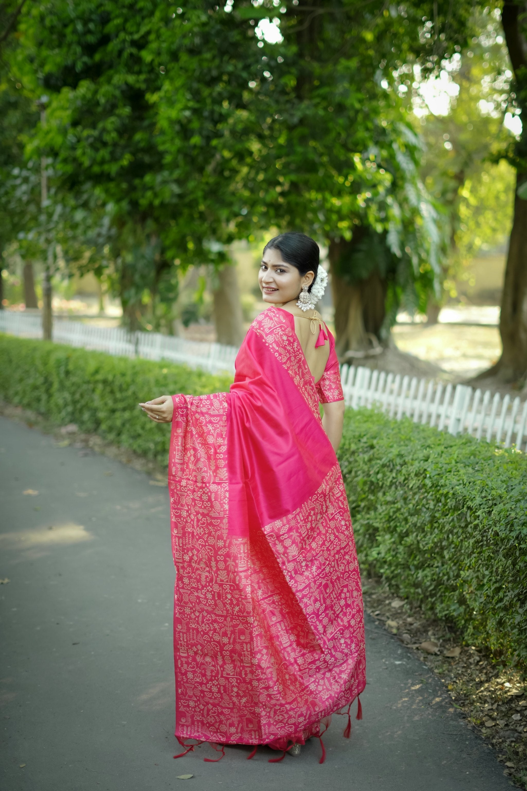 Jyoti Fashion Women's Pink Handloom Raw Silk Weaving Designer Saree with Blouse