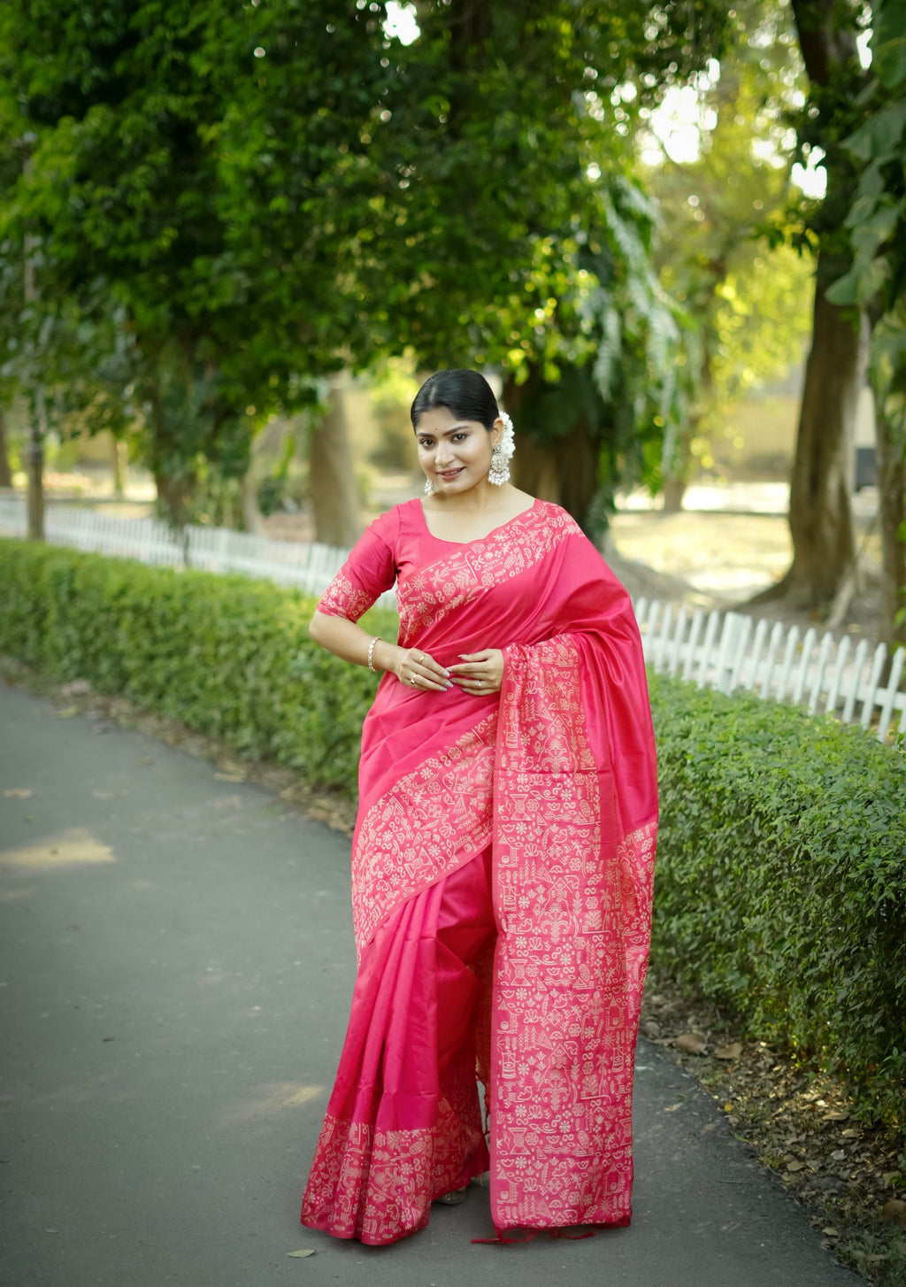 Jyoti Fashion Women's Pink Handloom Raw Silk Weaving Designer Saree with Blouse
