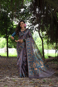 Jyoti Fashion Women's Gajri Red Soft Tussar Silk Peacock Printed Designer Saree with Blouse