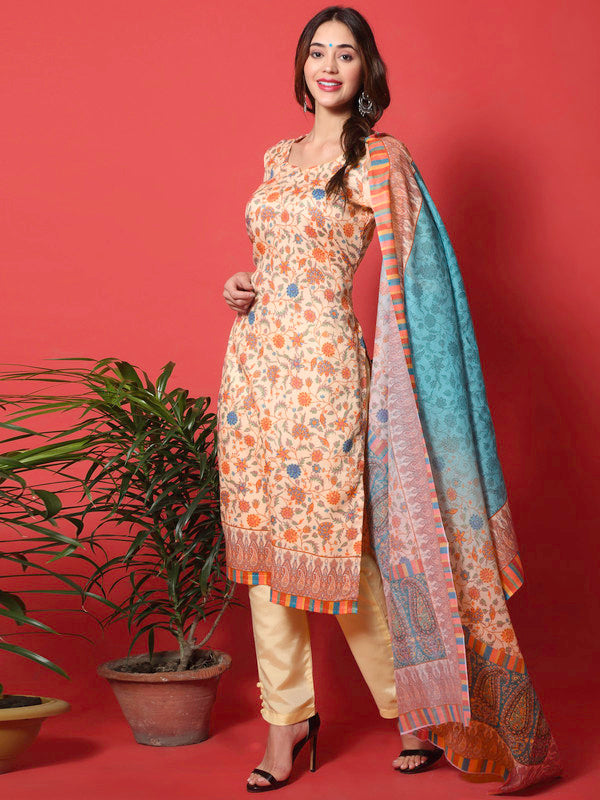 Jyoti Fashion Women's Peach Cotton Digital Printed Festive Wear Designer Straight Suit Set