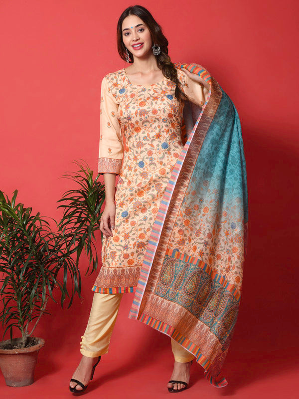 Jyoti Fashion Women's Peach Cotton Digital Printed Festive Wear Designer Straight Suit Set